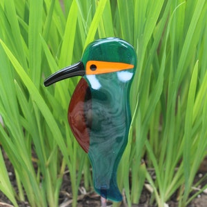 Fused Glass Kingfisher Garden Art - Handmade Copper Plant Pot Decoration / weatherproof image 2