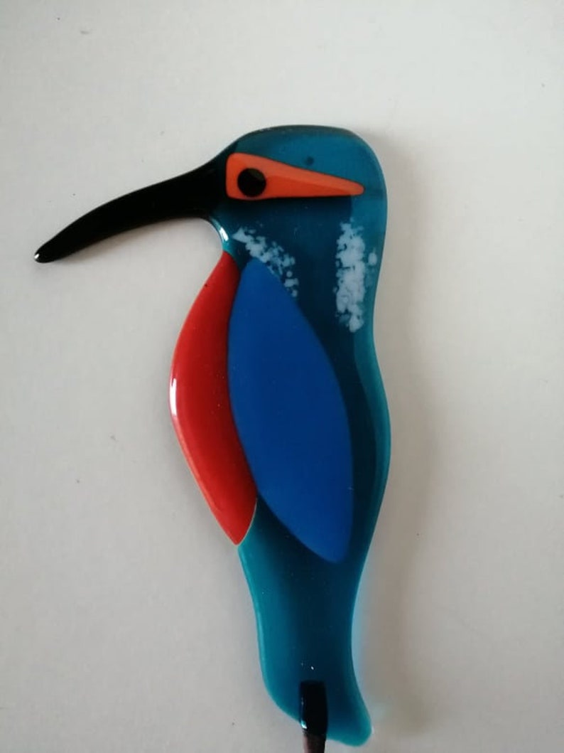 Fused Glass Kingfisher Garden Art - Handmade Copper Plant Pot Decoration / weatherproof image 10