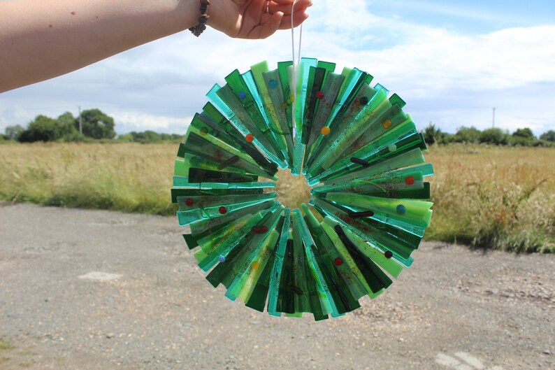 Wreath in fused glass. 27 cm x 27 cm colourful and festive or your choice for year round use. Handmade image 5