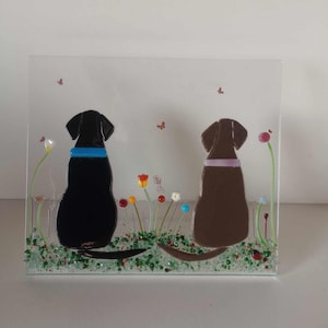 Personalised Dog image made in fused glass. Bespoke item. &#39;your&#39; dogs likeness in glass. Ashes can be added to the piece too.  MADE TO ORDER