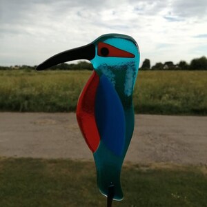 Fused Glass Kingfisher Garden Art - Handmade Copper Plant Pot Decoration / weatherproof image 7
