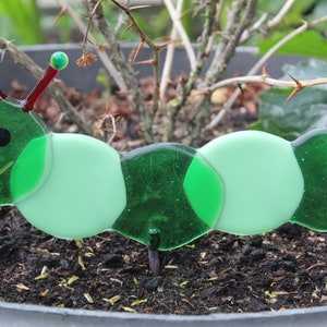 Kiln Fired Glass Caterpillar Garden Art on Copper Rod/weatherproof