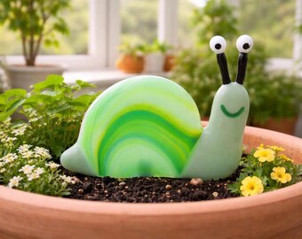 Kiln Fired Glass Snail Garden Art on Copper Rod / weatherproof