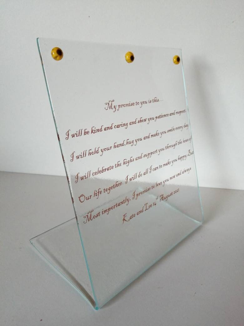 Wedding Vows | Yours in Glass Freestanding , Clear & Bespoke, Unique To You. Made To Order