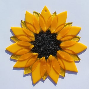 sunflower,  wall art, mobile or sun catcher. Handmade in fused glass (Kiln fired) two sizes. Lovely gift.