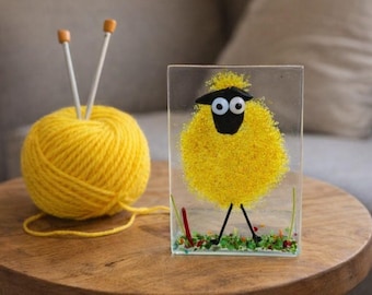 colourful naughty sheep. Mini version, free standing fun piece of glass art.
