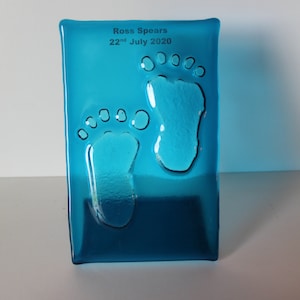 footprint or Hand-print in Fused glass for display. Your babies feet or hands imprinted in glass. Family keepsake or a memory piece