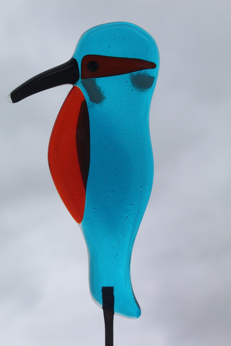 Fused Glass Kingfisher Garden Art - Handmade Copper Plant Pot Decoration / weatherproof image 5