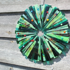 Wreath in fused glass. 27 cm x 27 cm colourful and festive or your choice for year round use. Handmade image 6