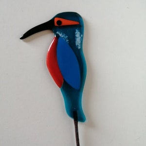 Fused Glass Kingfisher Garden Art - Handmade Copper Plant Pot Decoration / weatherproof image 9