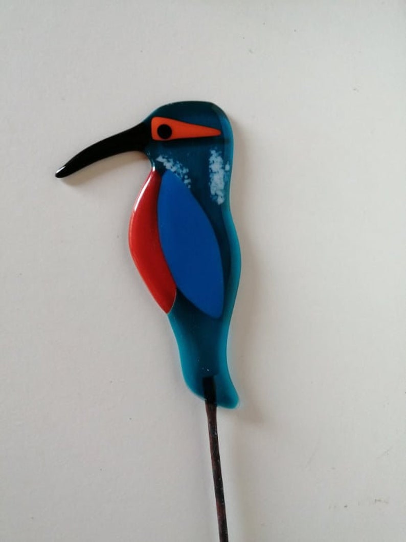 Fused Glass Kingfisher Garden Art - Handmade Copper Plant Pot Decoration / weatherproof image 9