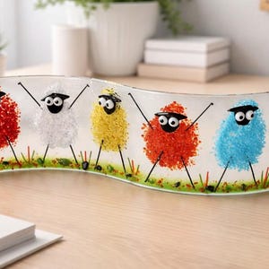 Fused Glass Sheep Scene: Freestanding Sun Catcher, Fun Gift many designs