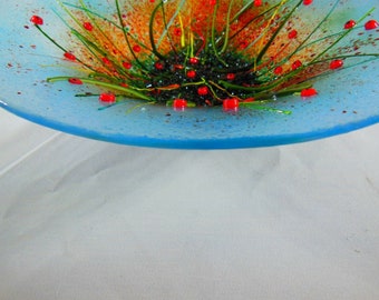 poppy scene large bowl in fused glass, lovely on display or as a fruit bowl.