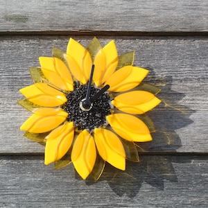 sunflower wall clock in fused glass