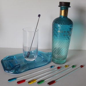 Glass swizzle sticks, cocktail stirrers. Multicoloured or black and white  sets of two or six