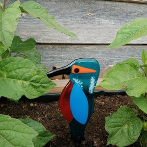 Fused Glass Kingfisher Garden Art - Handmade Copper Plant Pot Decoration / weatherproof image 11