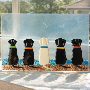 Personalized Fused Glass Dog Beach Scene Ornament - also Pet Memorial