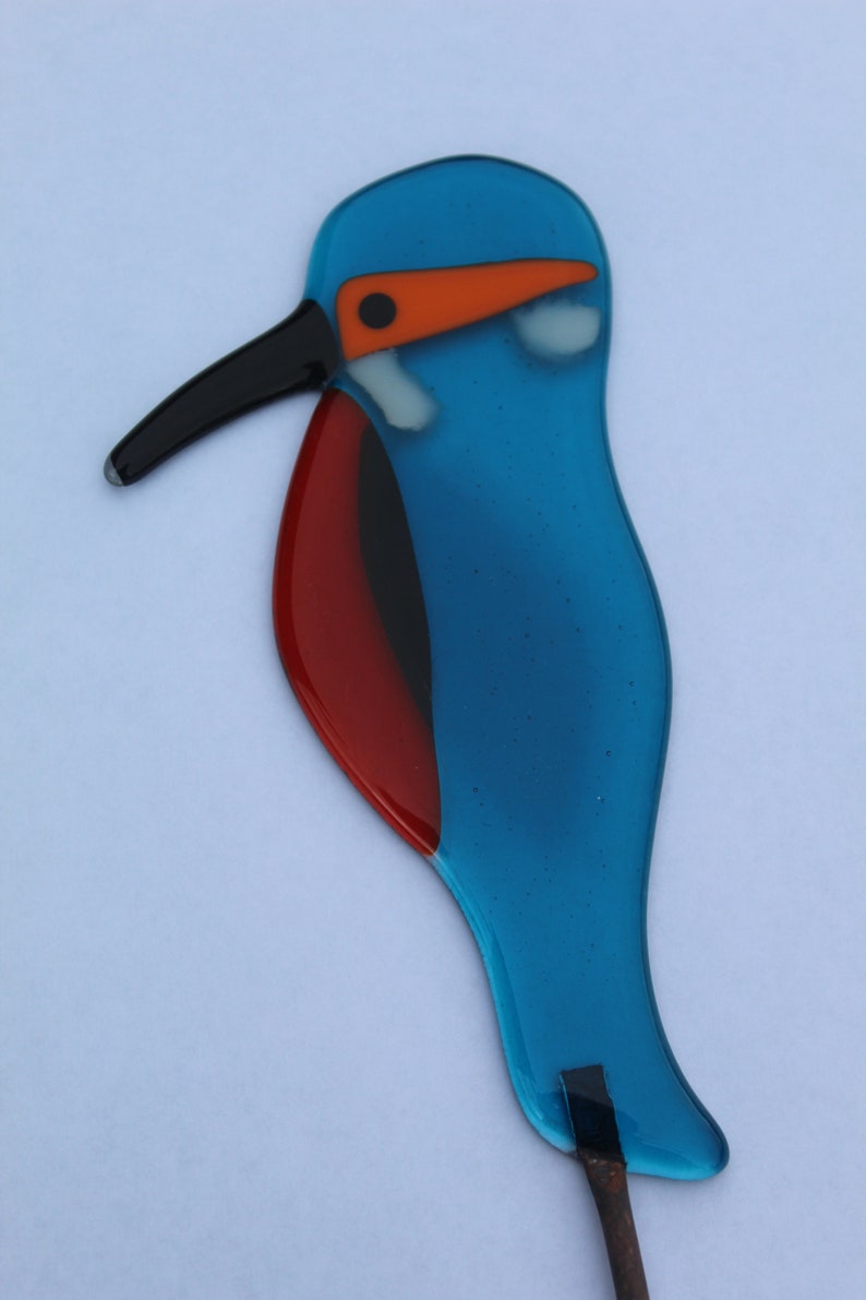 Fused Glass Kingfisher Garden Art - Handmade Copper Plant Pot Decoration / weatherproof image 6
