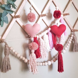 Valentine's Wall Hanging, Heart Wall Decor, Valentine's Day Decor, Boho Valentine's Decor, Valentine's Tassels,  Boho Wall Hanging