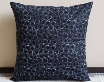 Black with Stippled White & Gray Circles - 16" x 16" Throw Pillow Cover