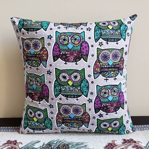 Charming "Sugar Skull" Inspired Owls - 16" x 16" Throw Pillow Cover