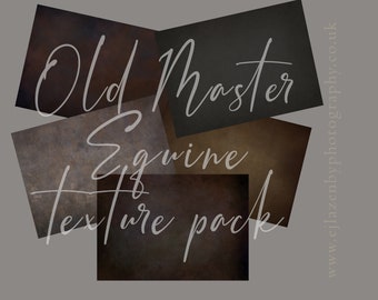 May include: A set of digital backgrounds featuring textured, earthy tones. The text "Old Master Equine Texture Pack" is overlaid on the images. The website address "www.eljazenbyphotography.co.uk" is also included.