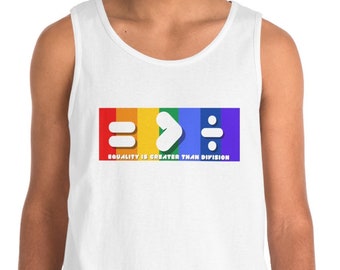 Equality is Greater than Division Rainbow, Unisex Heavy Cotton Tank Top, Pride and Self esteem, Gift for her him them,  LGBTQ, Good Vibes