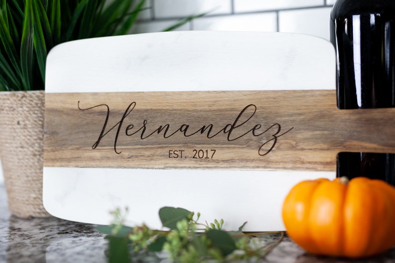 Personalized Cutting Board Marble and Wood Custom Charcuterie Board Wedding Gift Bridal Shower Gift Engagement Gift Closing Gift image 3