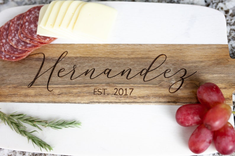 Personalized Cutting Board Marble and Wood Custom Charcuterie Board Wedding Gift Bridal Shower Gift Engagement Gift Closing Gift image 4