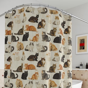 Cute Cats Shower Curtain, Cat Lover Bathroom Decor, Pet-Themed Gift, Cozy Home Accessory, Perfect for Cat Moms