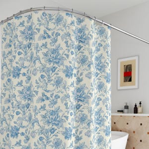 Toile de Jouy Blauer Blumen Duschvorhang, Bauernhaus Blumen Duschvorhang, Hauptdekoration, Geschenk für neue Hausbesitzer, Frühlingsdekor