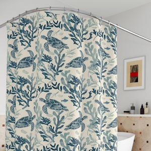 Ocean Turtle Sea Shower Curtains, Marine Decor, Turtle Theme, Bathroom Accessories, Coastal Home, Nautical Style, Gift for Ocean Lovers