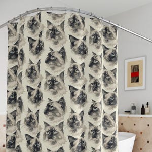 Cat Lover&#39;s Shower Curtain | Vintage Cat Design, Bathroom Decor, Cute Feline Gift, Animal Prints, Pet Lover Home