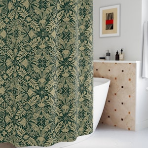 Green Botanical Pattern Shower Curtain | Elegant Bathroom Decor, Nature-Inspired Home, Floral Design, Eco-Friendly, Gift for Nature Lovers