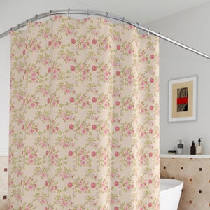 Vintage Floral Shower Curtain, Boho Bath Decor, Pink Flower Curtain, Bathroom Gift, Floral Print Shower Curtain