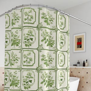 Green Botanical Shower Curtain, Fresh Green Farmhouse Botanical Decor, Floral Bathroom Accent, Nature Inspired Home Decor