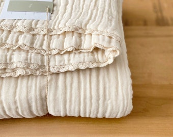 Baby Girl Blanket | Heirloom Muslin Baby Blanket with Lace | Baby Shower Gift Idea | Gift Baby Blanket | Cream Baby Blanket Gift