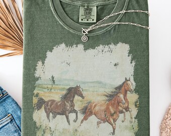 Running Horses T-shirt | Vintage Equestrian Scenic Tee Vintage