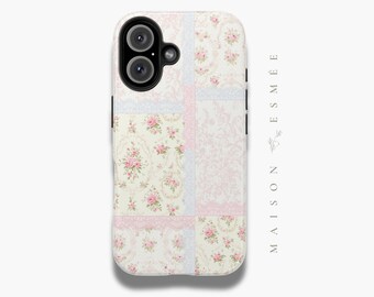 Custodia per iPhone 16 Custodia per telefono floreale rosa Coquette Custodia per telefono carina Custodia per telefono estetica Custodia per telefono romantica vittoriana shabby chic per iPhone 15