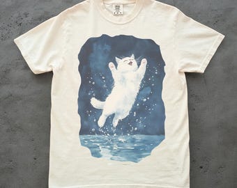 Cat Shirt T-shirt | Playful Cat Art, Water Splash Illustration