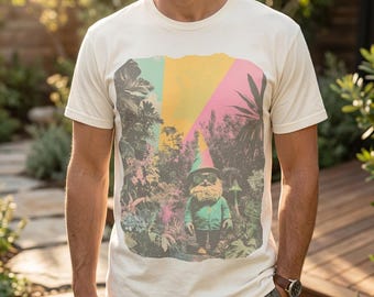 Retro Garden Gnome T-Shirt | Vintage Tropical Illustration