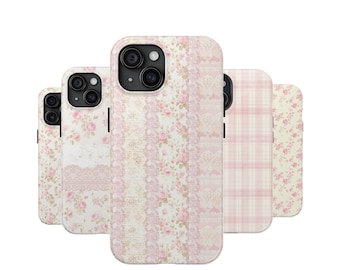 Custodia per telefono Floral Coquette, custodia per iPhone con fiori rosa vintage, estetica morbida, rosa pastello, cover per telefono vittoriana da ragazza, grazioso motivo floreale