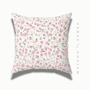 Decorative Floral Pillow Throw Pink Green Roses Shabby Chic Cottagecore Coquette Victorian Flower Botanical Baby Nursery Square Pillow