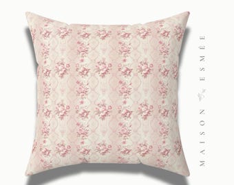 Decorative Pillow Floral Print Accent Pink Pillow Coquette Cottagecore Blue Floral Pillow Toile de Jouy Victorian Romantic