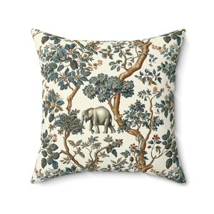 Indien Oriental Elefant Kissen, Blaues dekoratives Kissen, Boho Wohndekor, Tierliebhaber Geschenk, Wohnzimmerakzent, Kissen mit Naturbezug