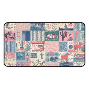 Bureauonderlegger met westerse patchwork-woestijncollage | Cowboycactuspatroon