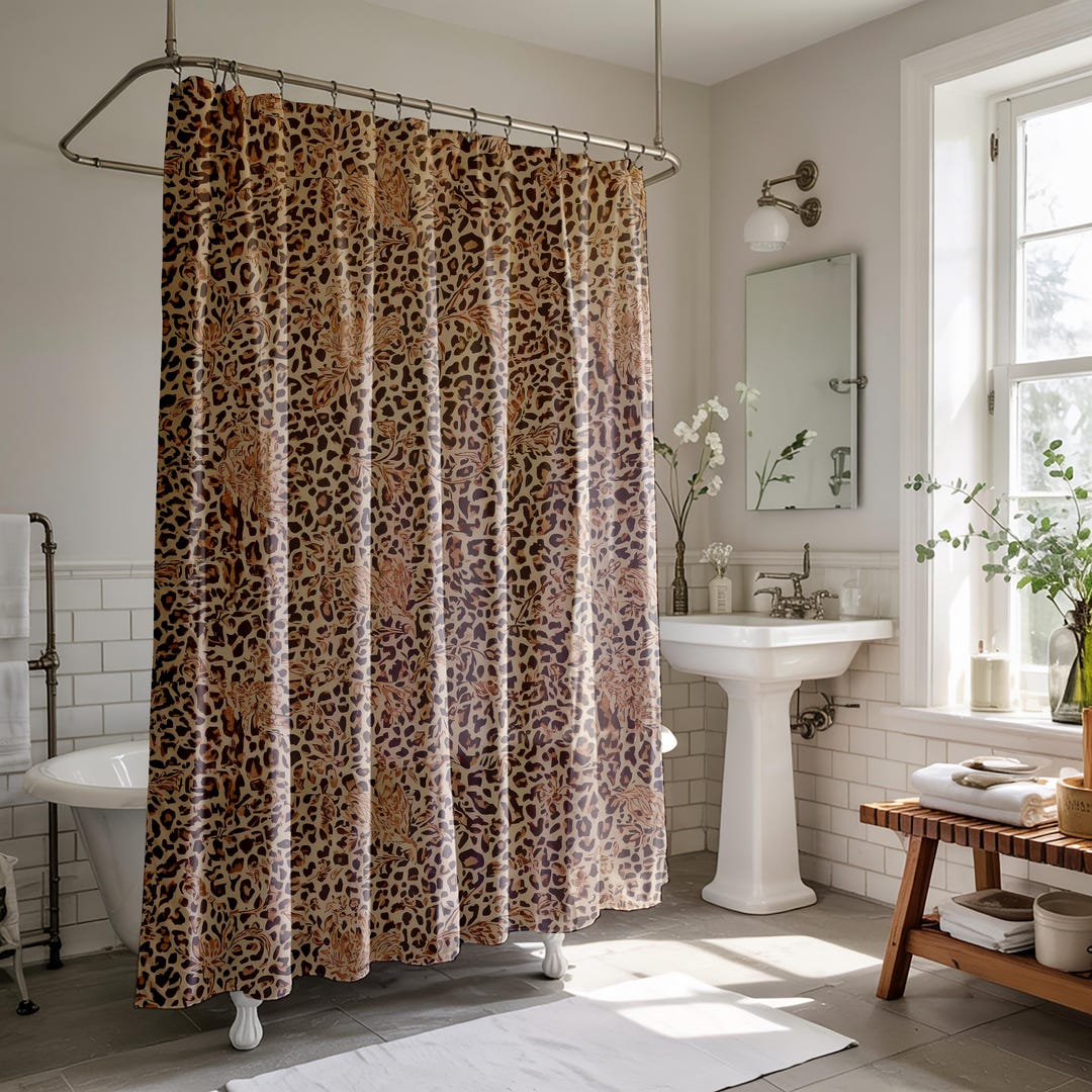 Leopard Print Shower Curtain | Animal Print Bathroom Decor - Etsy