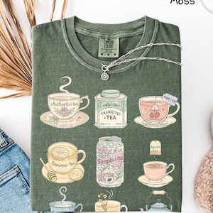 Tea T-Shirt | Vintage Tea Stack, Boho Cute Tshirt for Women