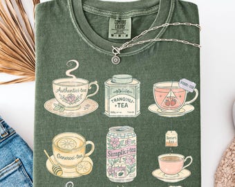 Tea T-Shirt | Vintage Tea Stack, Boho Cute Tshirt for Women