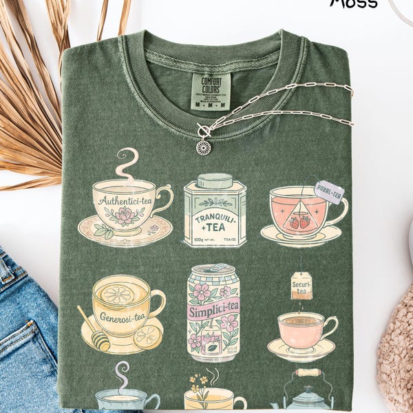 Tea T-Shirt | Vintage Tea Stack, Boho Cute Tshirt for Women